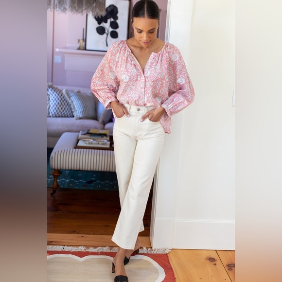 Emerson Fry India Collection Frances Blouse - Devina Flowers Pink Organic sz S - Picture 4 of 11